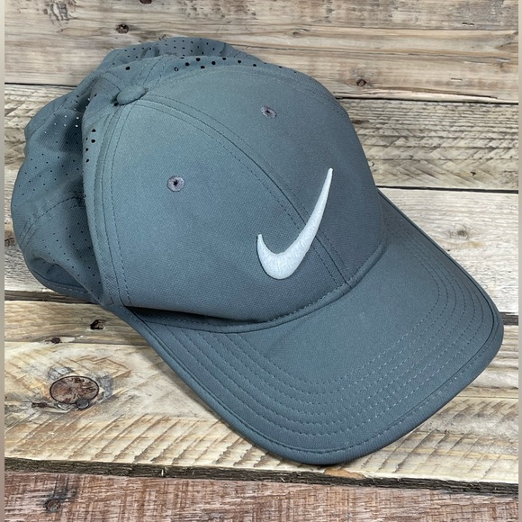 Nike Marshall Hat One Size Gray White Strapback Herd Patch Football Stretch Cap - Picture 1 of 15